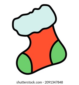 Hand-drawn vector drawing in the style of a doodle Christmas sock for gifts.