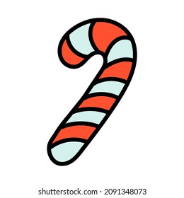 Hand-drawn vector drawing in the style of a doodle Christmas candy cane.