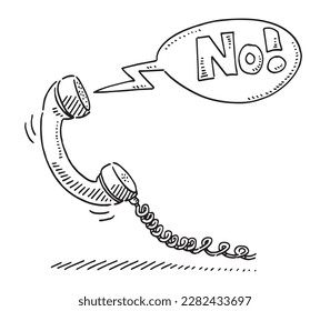 Hand-drawn vector drawing of a Telephone Receiver and a Speech Bubble. Black-and-White sketch on a transparent background (.eps-file). Included files are EPS (v10) and Hi-Res JPG.