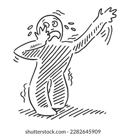 Hand-drawn vector drawing of a Weak Human Figure Feeling Sick. Black-and-White sketch on a transparent background (.eps-file). Included files are EPS (v10) and Hi-Res JPG.