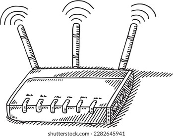 Hand-drawn vector drawing of a WLAN Router. Black-and-White sketch on a transparent background (.eps-file). Included files are EPS (v10) and Hi-Res JPG.