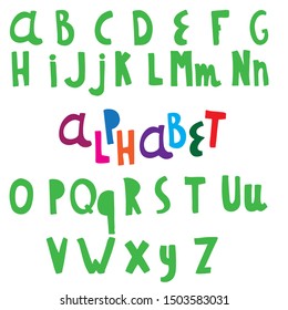 Handdrawn vector english alphabet with lines. Latin, roman letters. Cut out, childish, handmade style. Castomized colors. For banners, quotes, advertising, text, posters, greeting cards, invitations. 