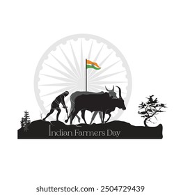 Hand-drawn vector farmer silhouette, An illustration of Indian villager, A poor farmer farming his field