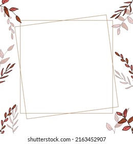 Hand-drawn vector floral frame showcasing beautifully illustrated red leaves. The square frame design adds a striking accent to artistic creations or graphic designs, providing a nature-inspired touch