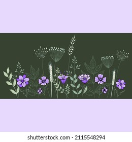 Hand-drawn vector floral illustration. Meadow flowers for invitation or greeting card. 