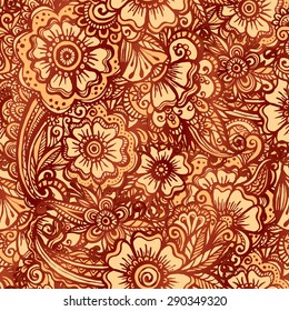 Hand-drawn vector floral seamless pattern in Indian mehndi style