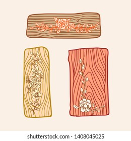 Hand-drawn vector of flower or floral ornaments carved on woods. You can change all the color.