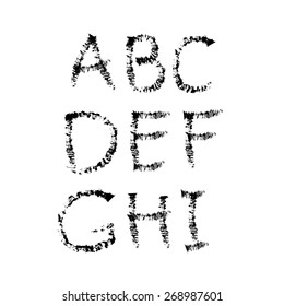 Hand-drawn vector font. Sloppy brush strokes. Separate letters A, B, C, D, E, F, G, H ,I