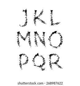 Hand-drawn vector font. Sloppy brush strokes. Separate letters J, K, L, M, N, O, P, Q, R