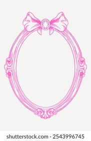 Hand-drawn vector frame with elegant bows and ribbons in a minimalist, girly style. Perfect for wedding invitations, birthday cards. Includes pink, boho, and baroque elements in a classic, feminine 