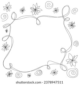 Hand-drawn vector frame in the form of an original black pattern on a white background