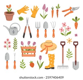 Hand-drawn vector gardening set, flowers