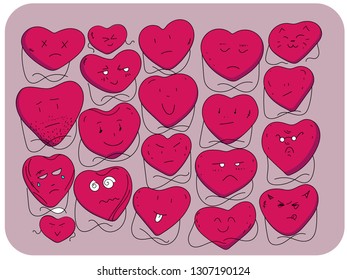 handdrawn vector grunge hearts set, Valentine day illustration