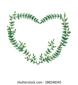 Hand-drawn vector heart from branches with leaves. Vector illustration.Design element. Ecology emblem. Love icon