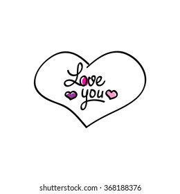 Hand-drawn vector heart love you icon Valentine day symbol