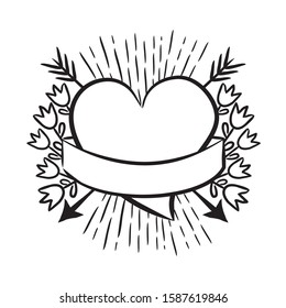 Hand-drawn vector heart. Heart wrapped in tape. Ribbons for text. Heart with ribbon. Valentine's Day. Love card.
