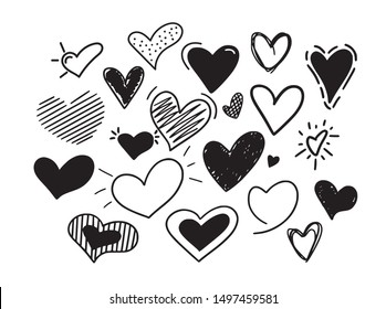 Hand-drawn vector hearts icons big doodle set