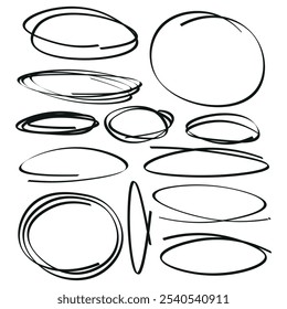 Círculos de destaque vetorial desenhados à mão definidos para ênfase e marcação