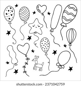 Hand-drawn vector holiday balloon clip art set. Isolated on white background, ideal for prints, posters, festive stationery, and holiday-themed designs. High-quality illustrations