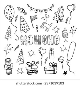 Hand-drawn vector holiday doodle illustration set. Isolated on white background, perfect for prints, posters, festive stationery, and holiday design. High-quality illustrations