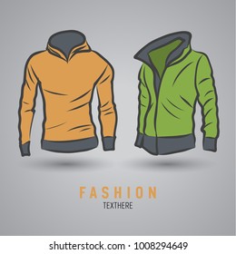 Hand-drawn vector hoody template mock up and showcase for designer, front and back view