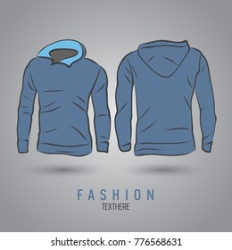 Hand-drawn vector hoody template mock up and showcase for designer, front and back view