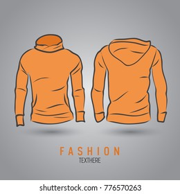 Hand-drawn vector hoody template mock up and showcase for designer, front and back view