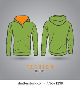 Hand-drawn vector hoody template mock up and showcase for designer, front and back view