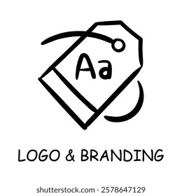  Hand-drawn vector icon for Corporate Branding. A tag design to represent logos, fonts, and brand elements.