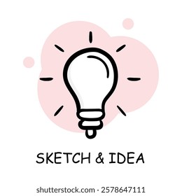 Hand-drawn vector icon for Creative Brainstorming. A lightbulb to represent ideation and inspiration.