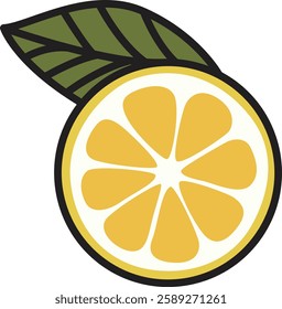 Hand-drawn vector icon of a lemon slice with a fresh, sketchy style. Perfect for food, drinks, branding, and digital designs.