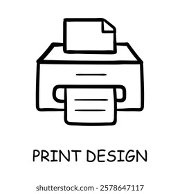  Hand-drawn vector icon for Print Design. Depicts a printer, representing document creation and graphic design for print.