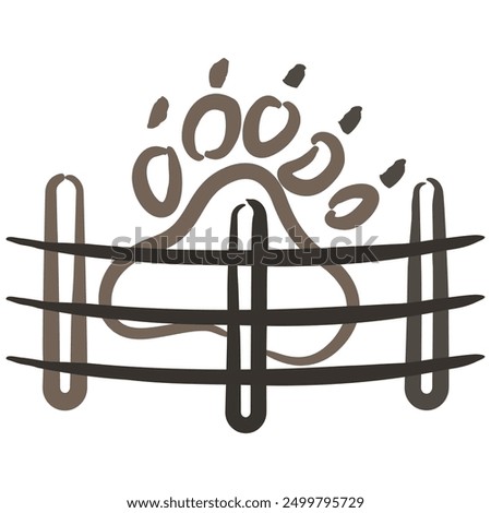 Hand-drawn vector icon representing a paw print within a fence, created with a brush on a transparent background. Perfect for pet care, animal safety, and protection themes
