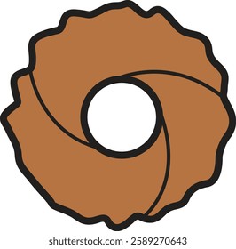 Hand-drawn vector icon of a round cookie with a crispy texture and chocolate chips. Perfect for bakery branding, food designs, and sweet-themed projects.