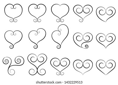"Hand-drawn vector icon set on a white background.Love outlines in a spiral style,Heart spiral.Love symbol for Valentine's Day.vector illustration."