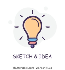 Hand-drawn vector icon for Sketch  Idea Generation. A glowing lightbulb symbolizing creativity and conceptual thinking.