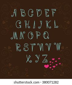 Hand-drawn vector illustration of alphabet curved letters. Uppercase.Isolated
