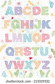 Hand-drawn vector illustration of alphabet letters with doodle elements