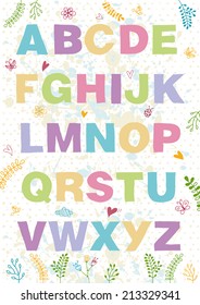 Hand-drawn vector illustration of alphabet letters with doodle elements
