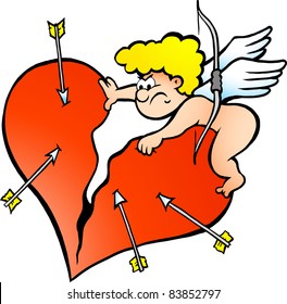 Hand  drawn Vector illustration an Angry Amor Angel Boy