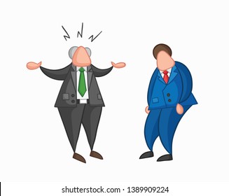 Hand-drawn vector illustration angry boss with businessman worker. Colored and colored outlines.