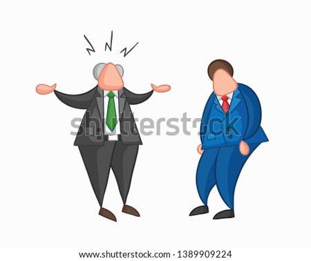 Hand-drawn vector illustration angry boss with businessman worker. Colored and colored outlines.