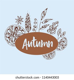 Hand-drawn vector illustration - autumn elements - berries and leaves
