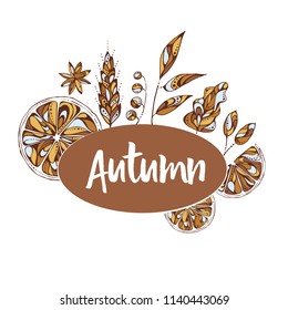 Hand-drawn vector illustration - autumn elements - berries and leaves