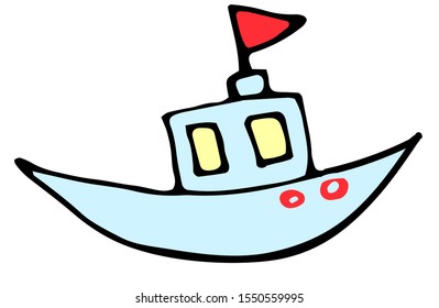 Hand-drawn vector illustration of baby boat for  icon. Color template for design.