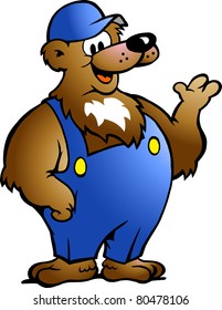 Hand-drawn Vector illustration of an Bear in Blue Overalls