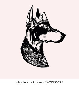 Hand-drawn vector illustration with black doberman