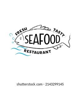 Handdrawn vector illustration with black lettering on textured background Seafood Restaurant for billboard, invitation, card, social media, advertising, decor, poster, print, website, banner, template