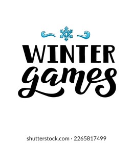 Handdrawn vector illustration with black lettering on textured background Winter Games for signboard, health resort, holiday hotel, ski rental, poster, logo, advertising, website, banner, template