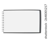 Hand-drawn vector illustration of a blank spiral sketchbook with soft, imperfect edges. Ideal for creative projects, stationery design, and educational content.